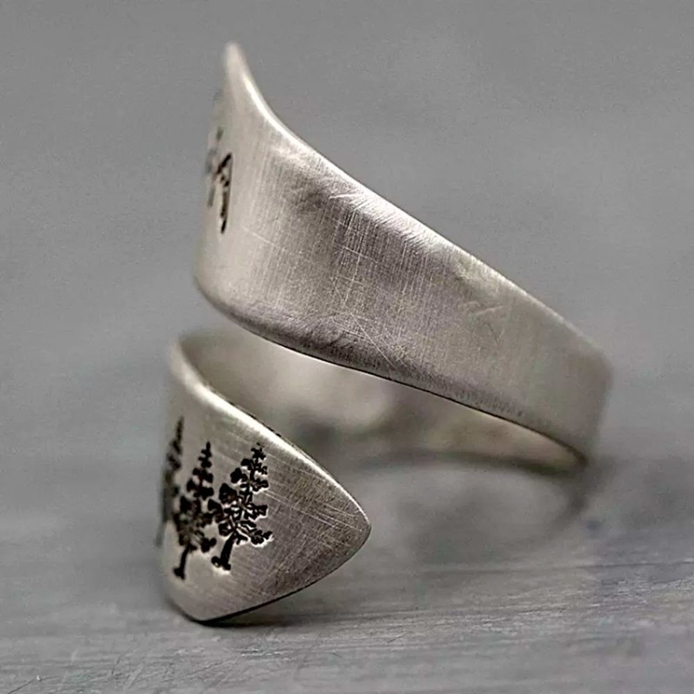 “Wanderlust” Forest Mountain Landscape Silver Ring - Picture 2 of 9